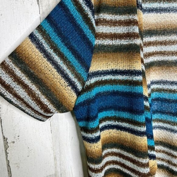 BonWorth Women's Striped Open Front Knit Sweater Cardigan Blue Tan Size XLP - Picture 3 of 10